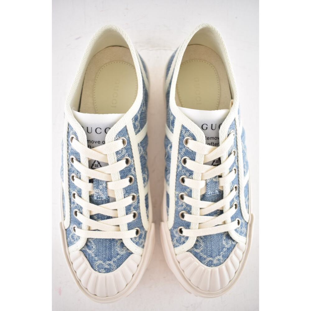 Gucci Chunky Monogram GG Logo Blue Denim Flat Low Top Platform Sneakers 36.5 - Picture 13 of 16